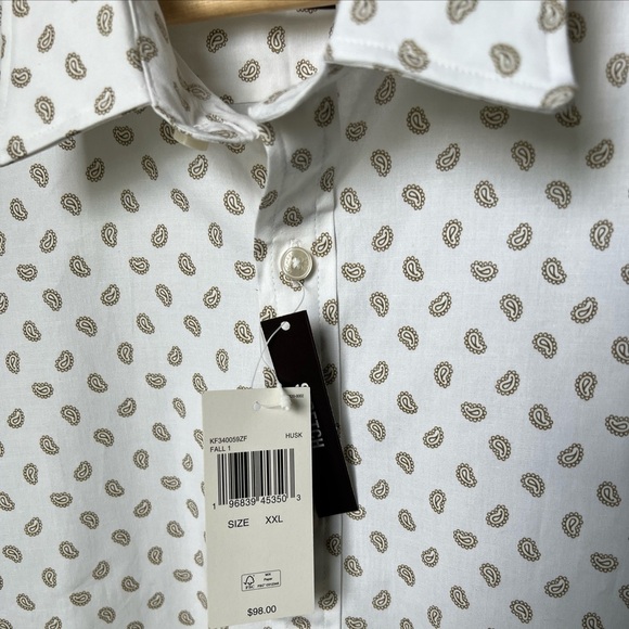 Michael Kors Men’s Slim Fit Stretch White/Tan Pattern Button Up Size XXL NWT $98 - Picture 6 of 13